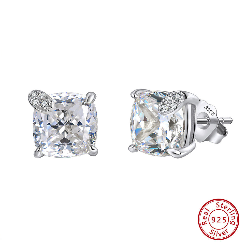925 Sterling Silver Cushion Cut Zircon Stud Earrings for Women | 8mm Square Gold & White Gold Plated Hypoallergenic Jewelry by Kemstone A4-LZE58