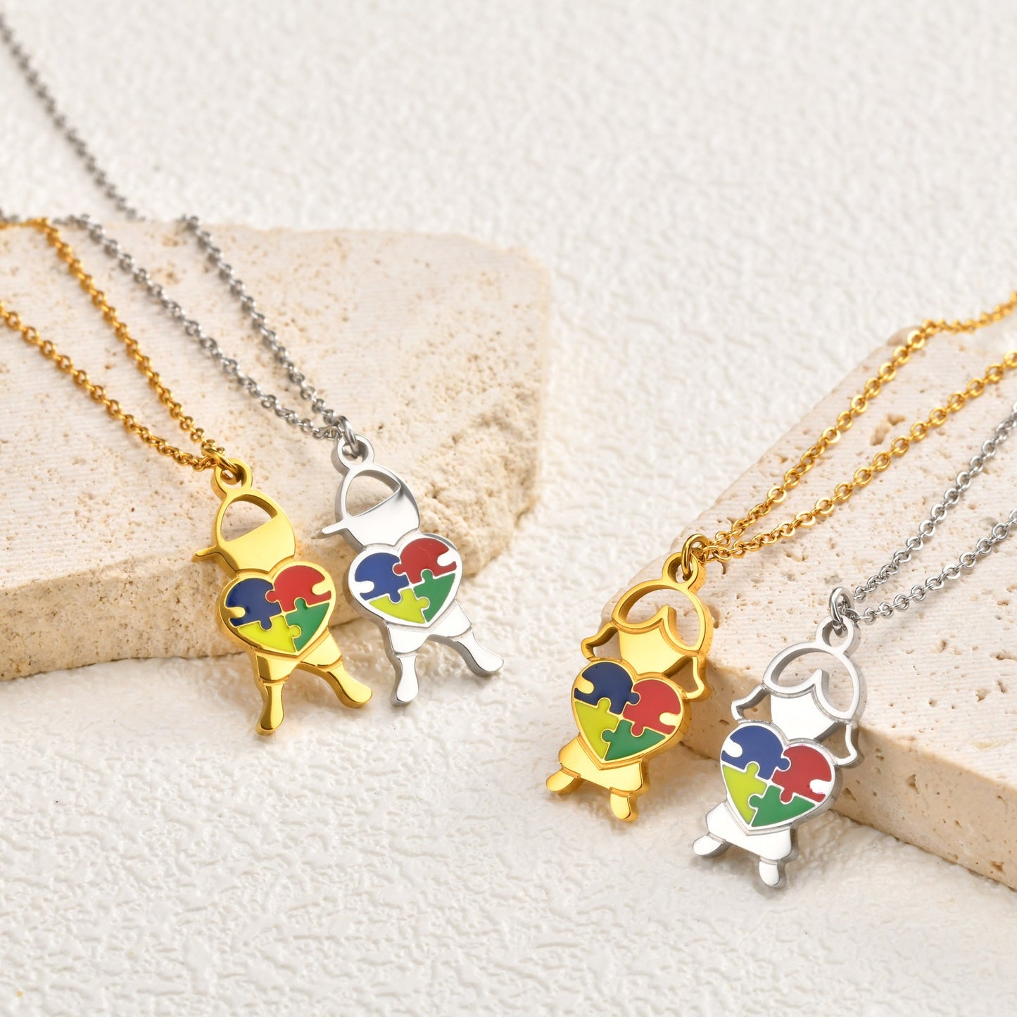 Kemstone Stainless Steel Puzzle Heart Pendant Necklace Colorful Enamel for Men Women NC-2257