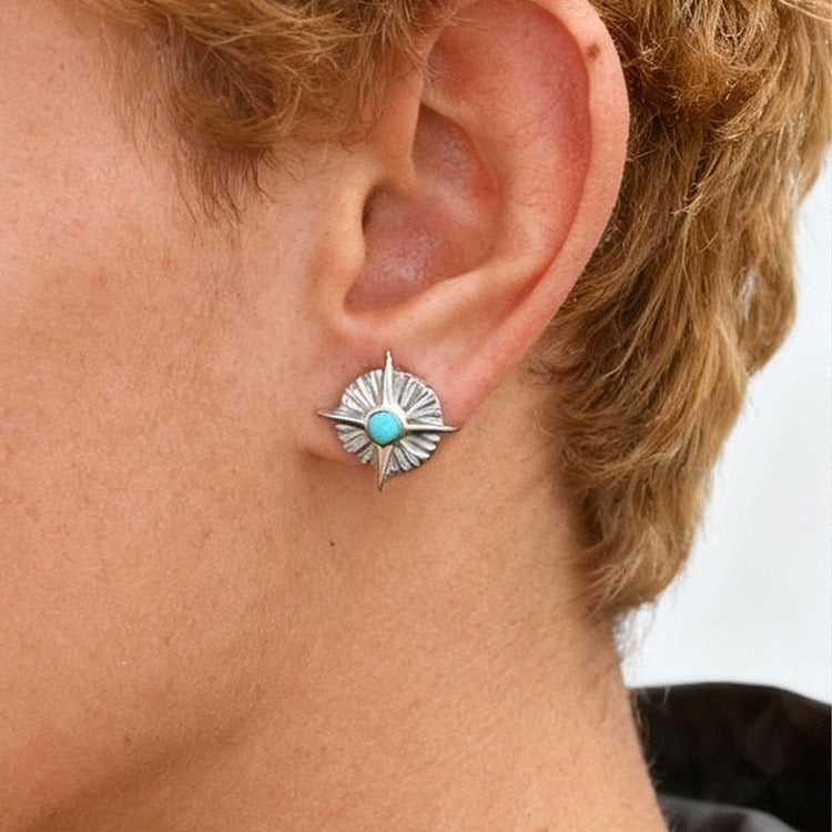 Kemstone Geometric Star Turquoise Stud Earring for Men ES-775