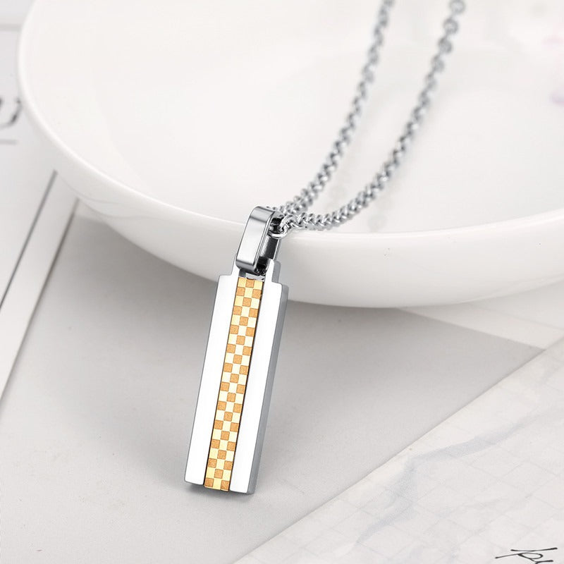 Kemstone Checkered Stainless Steel Pendant Necklace for Men & Women TN0301