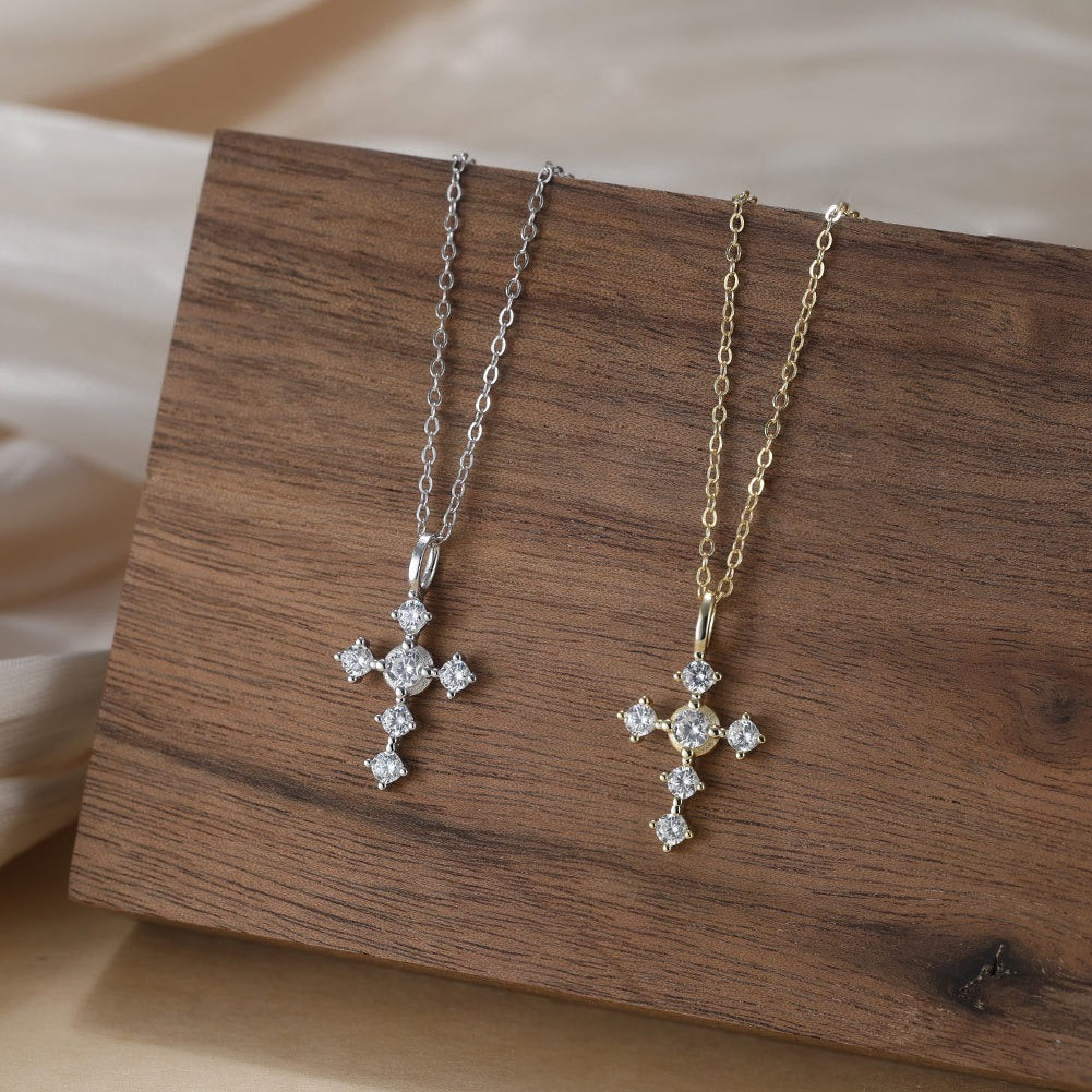 Kemstone 925 Sterling Silver Cross Pendant Necklace for Women Cubic Zirconia Gold Silver APN51