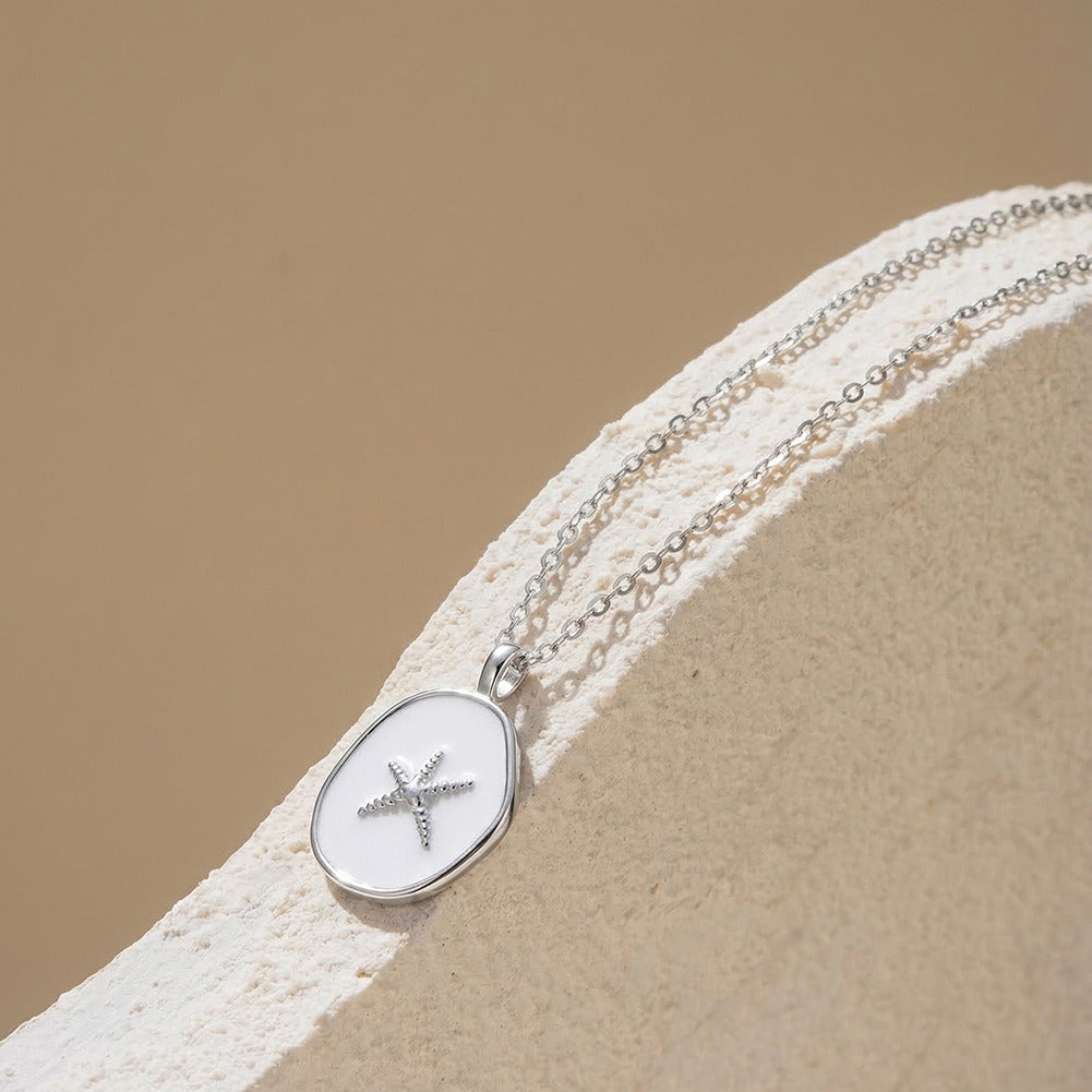 Kemstone Starfish Pendant Necklace for Women 925 Sterling Silver Enamel Round Beach Style Gold Silver SAPN61