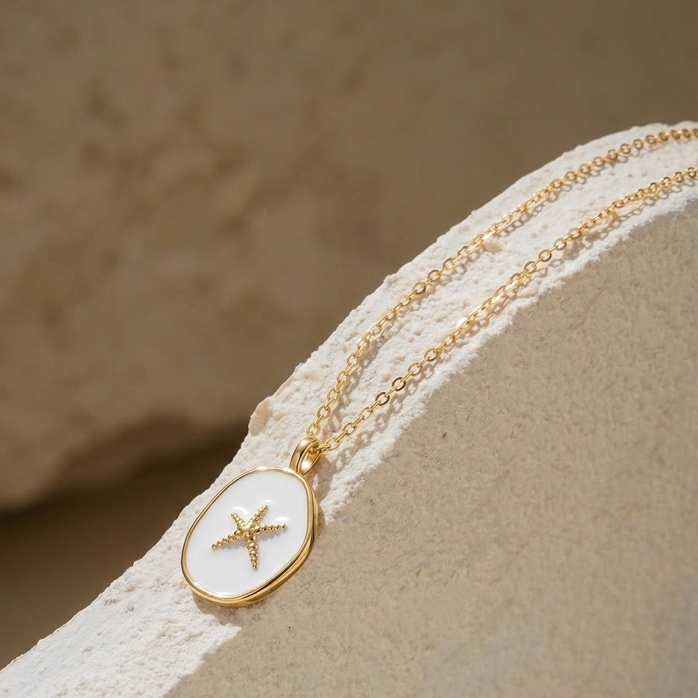 Kemstone Starfish Pendant Necklace for Women 925 Sterling Silver Enamel Round Beach Style Gold Silver SAPN61