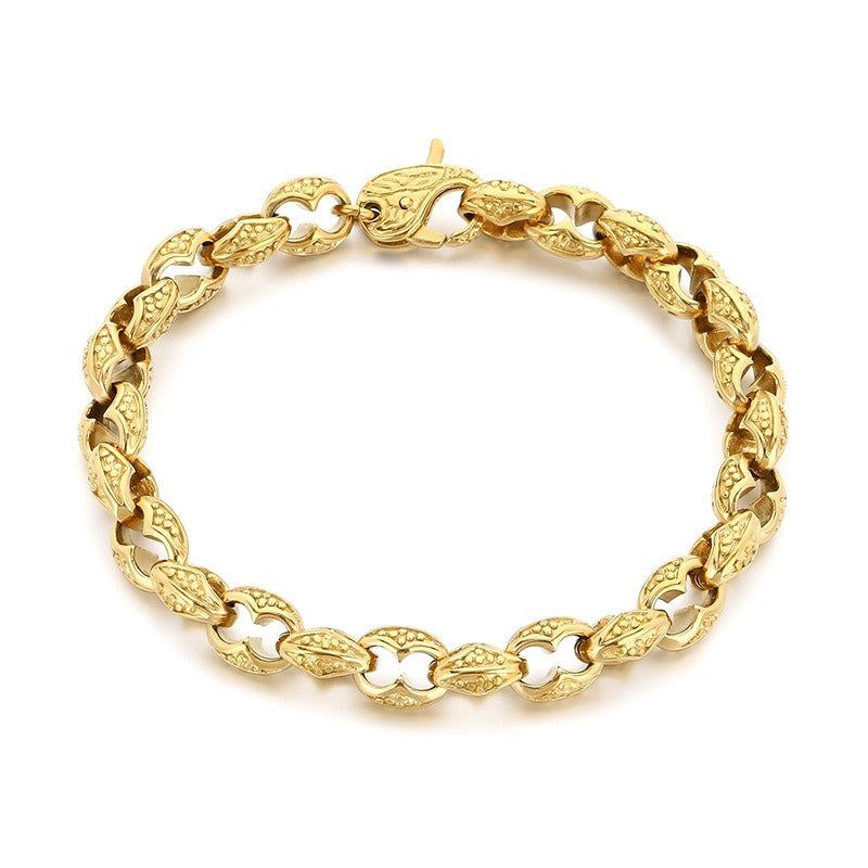Kemstone Coffee Bean Chain Bracelet for Men Titanium Steel Textured Link Gold Silver KB184382-KJX