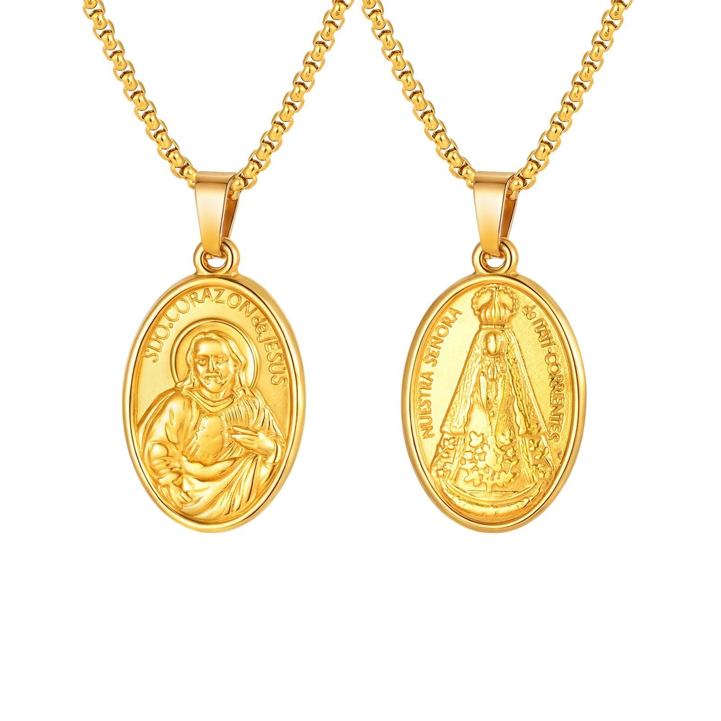 Kemstone Coin Pendant Necklace Vintage Portrait Gold Plated Medallion for Men PN-2309