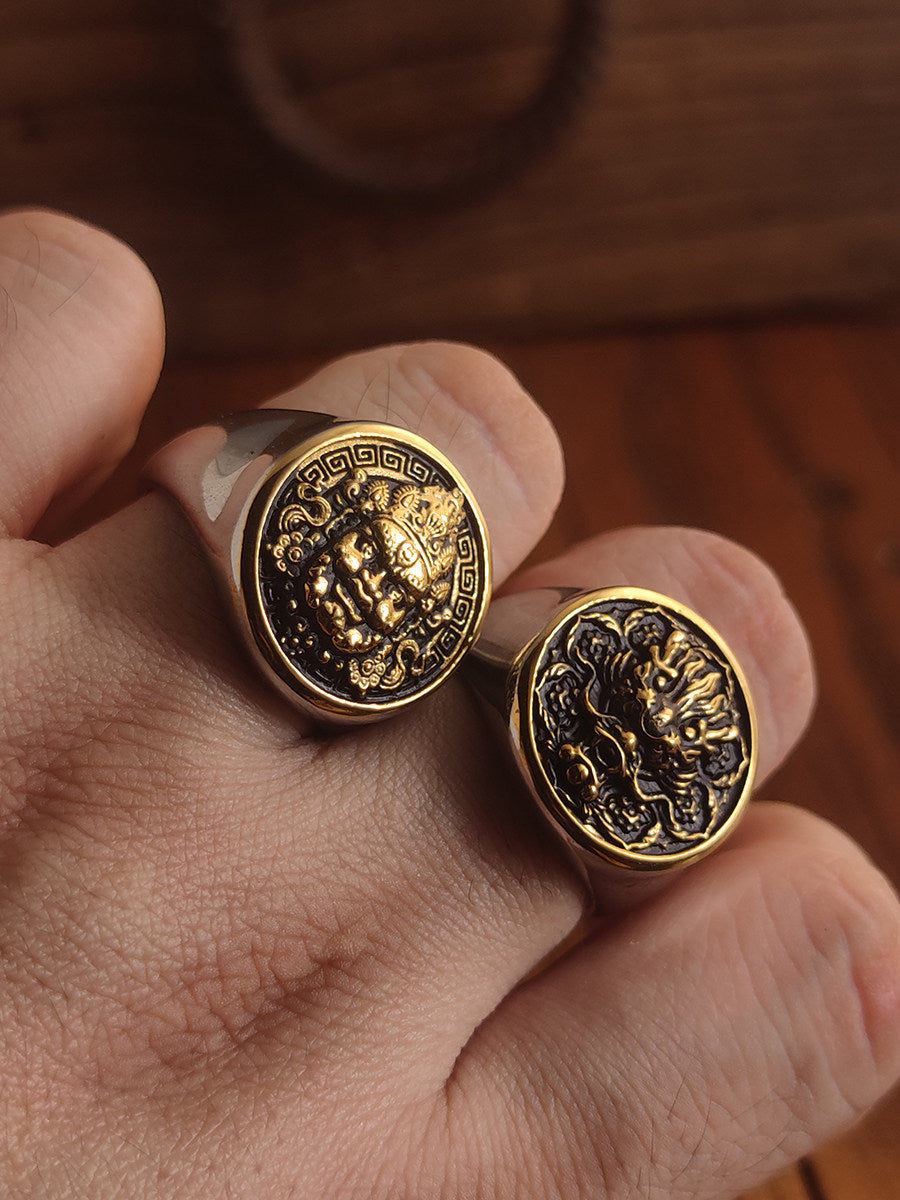 Kemstone Dragon Coin Signet Ring – Titanium Steel for Men NW-JZ238