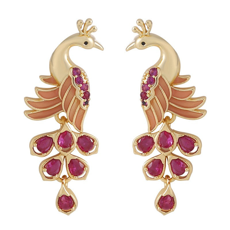 Kemstone Peacock Stud Earrings for Women Enamel Copper TD14102