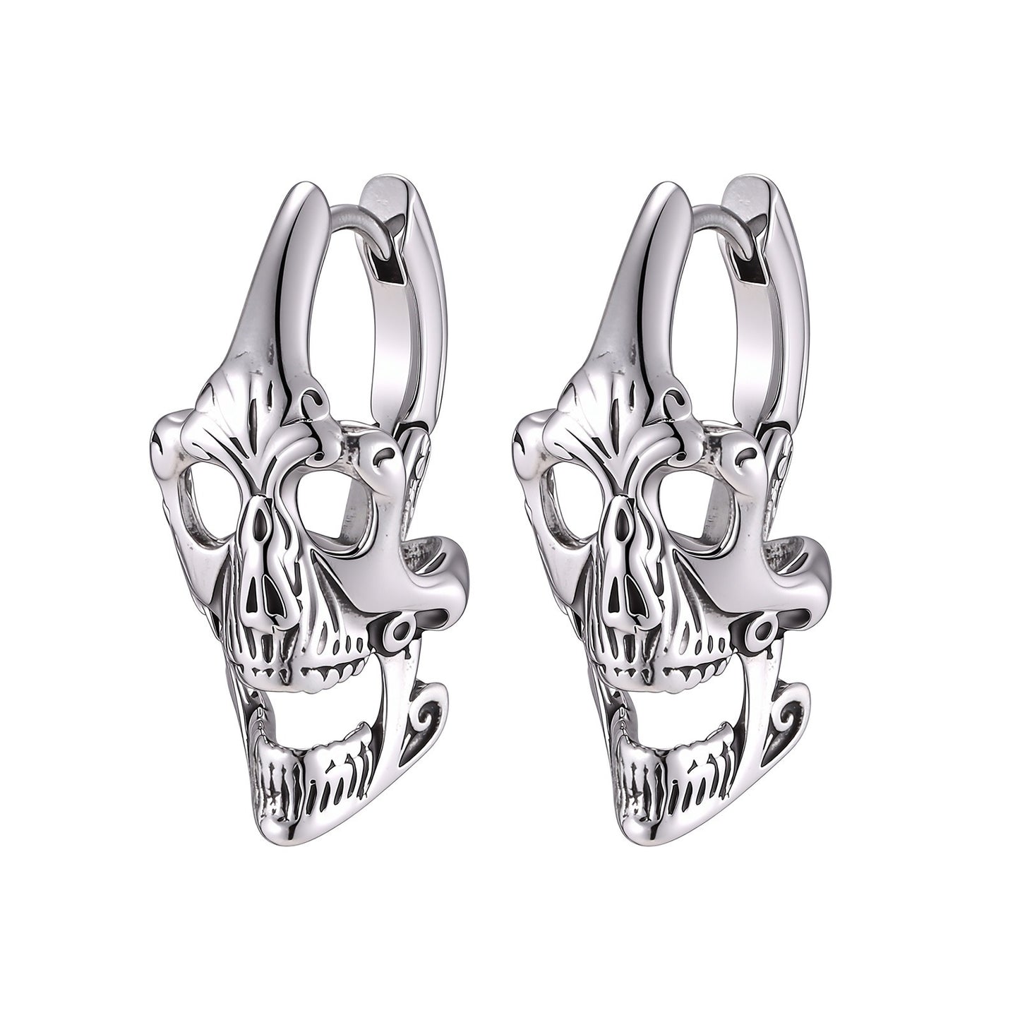 Kemstone Stainless Steel Skull Hoop Earring for Men Gothic Punk Ear Jewelry EH-890