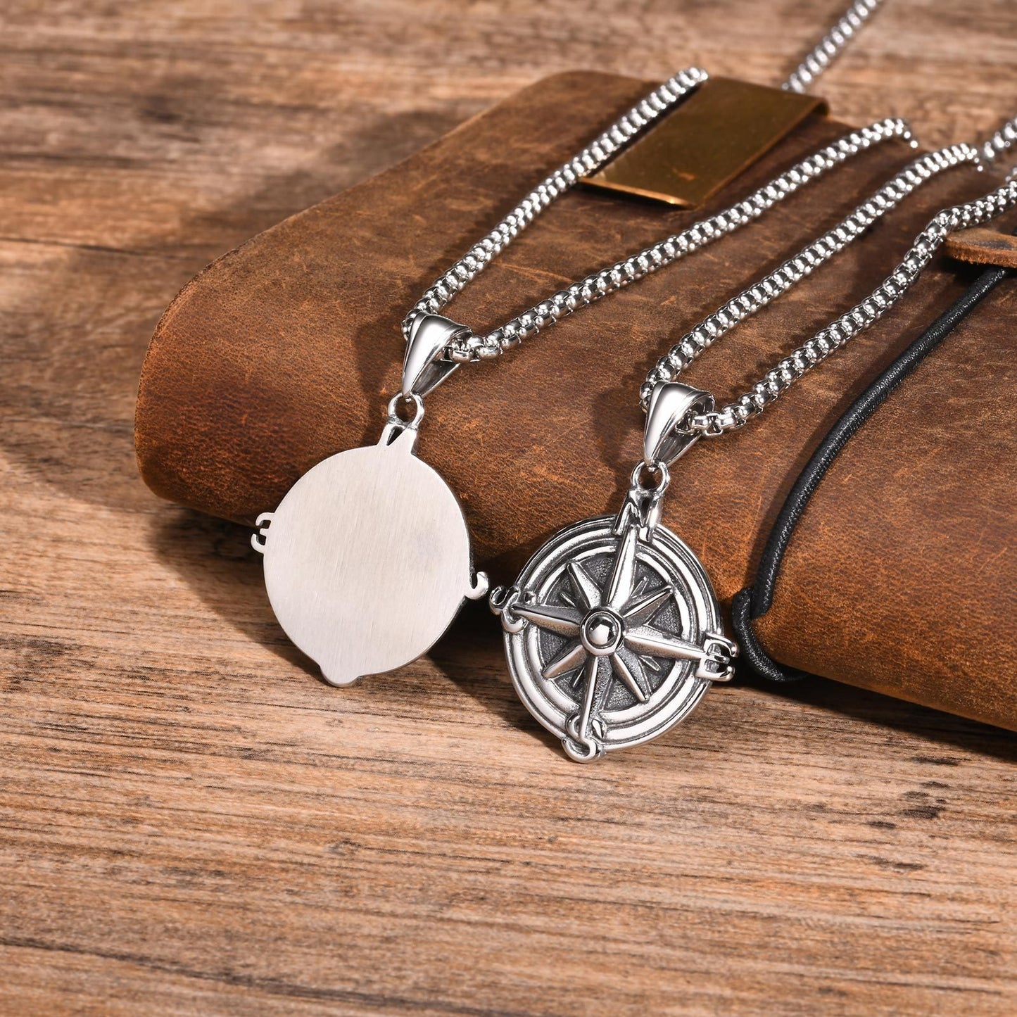 Kemstone Stainless Steel Compass Pendant Necklace for Men PN2051