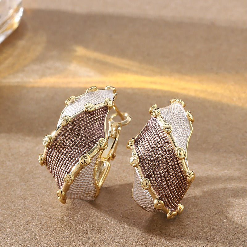 Kemstone Textured Hoop Earrings for Women Contrast Enamel Copper TD14008