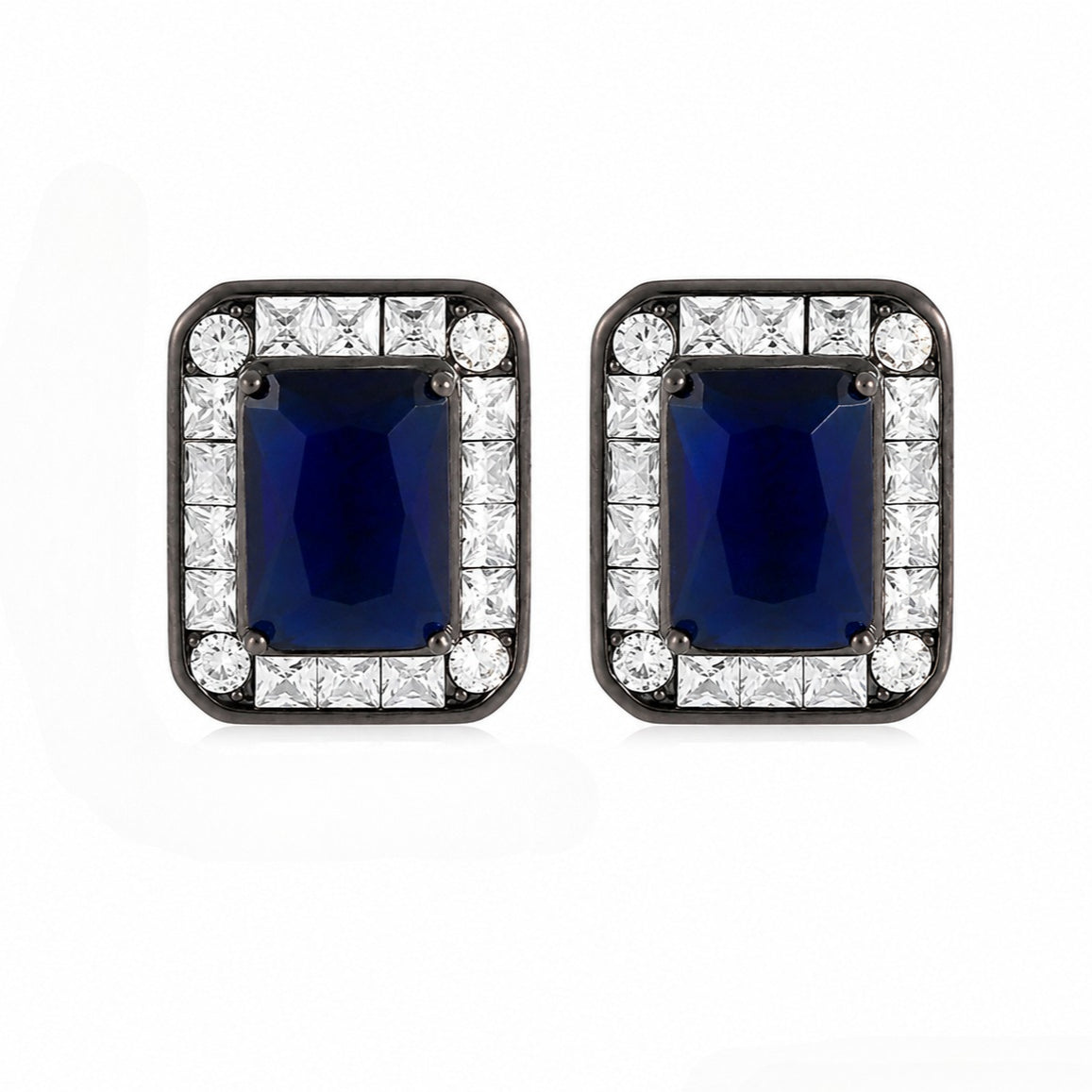 Kemstone Blue Stone Stud Earrings for Women Square Cubic Zirconia Copper TD08726