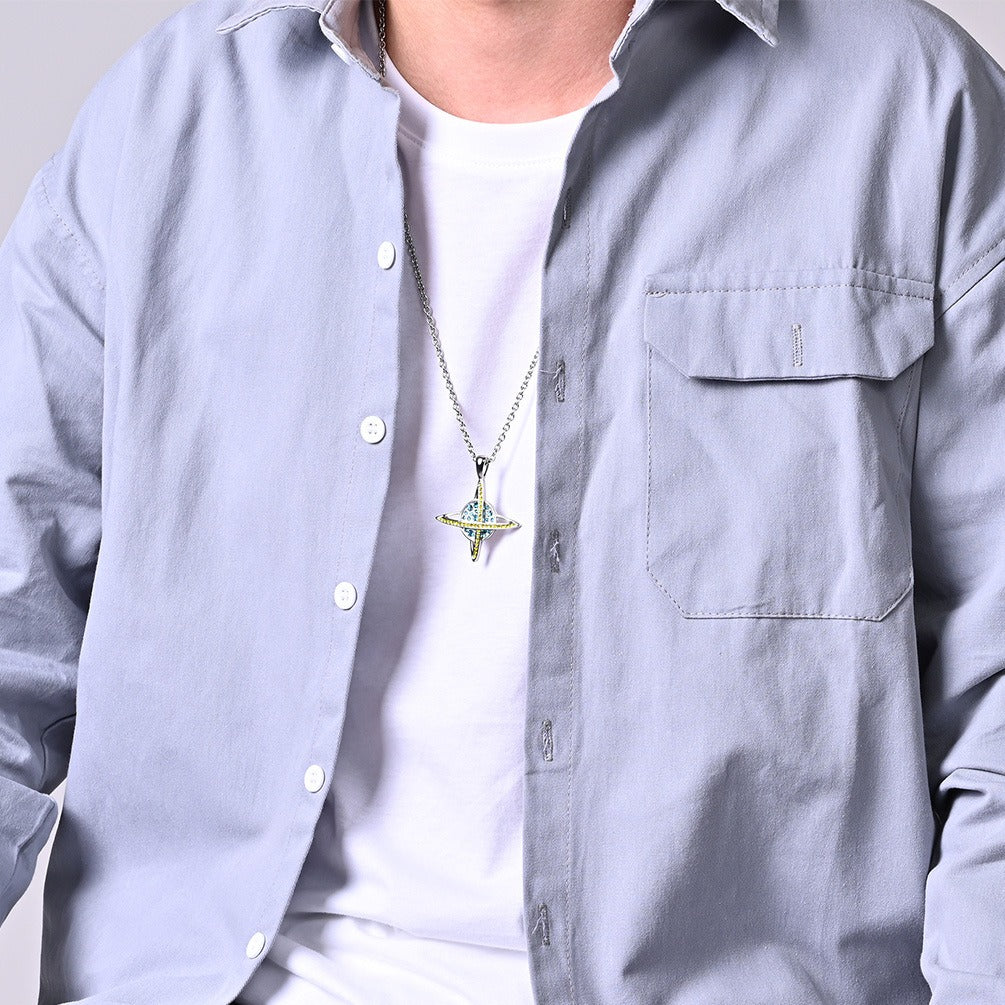 Kemstone Planet Cross Pendant Necklace for Men & Women – Stainless Steel Crystal Design 60cm Chain K-PT266