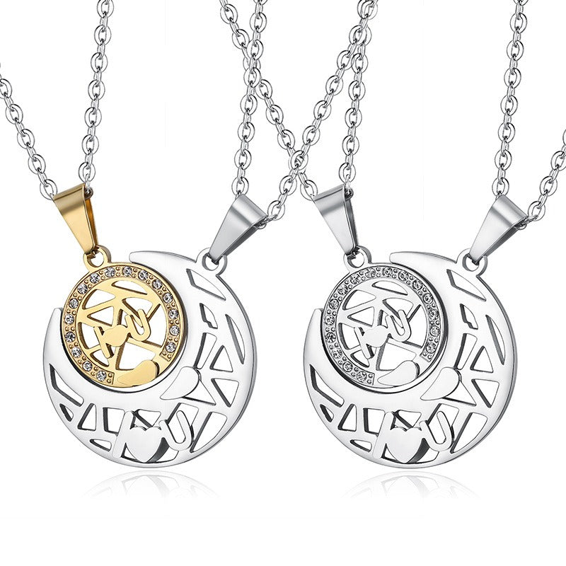 Kemston Sun Moon Couple Necklace Set for Men & Women Titanium Steel LOVE YOU TN0363