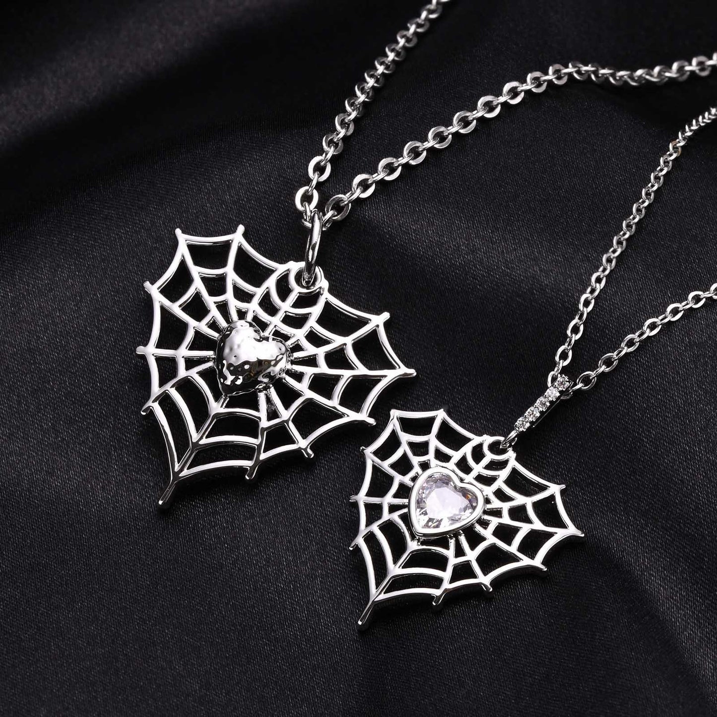 Kemstone Spider Web Heart Pendant Necklace – Gothic Cobweb Cubic Zirconia Chain PNB-160