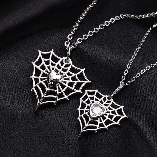 Kemstone Spider Web Heart Pendant Necklace – Gothic Cobweb Cubic Zirconia Chain PNB-160