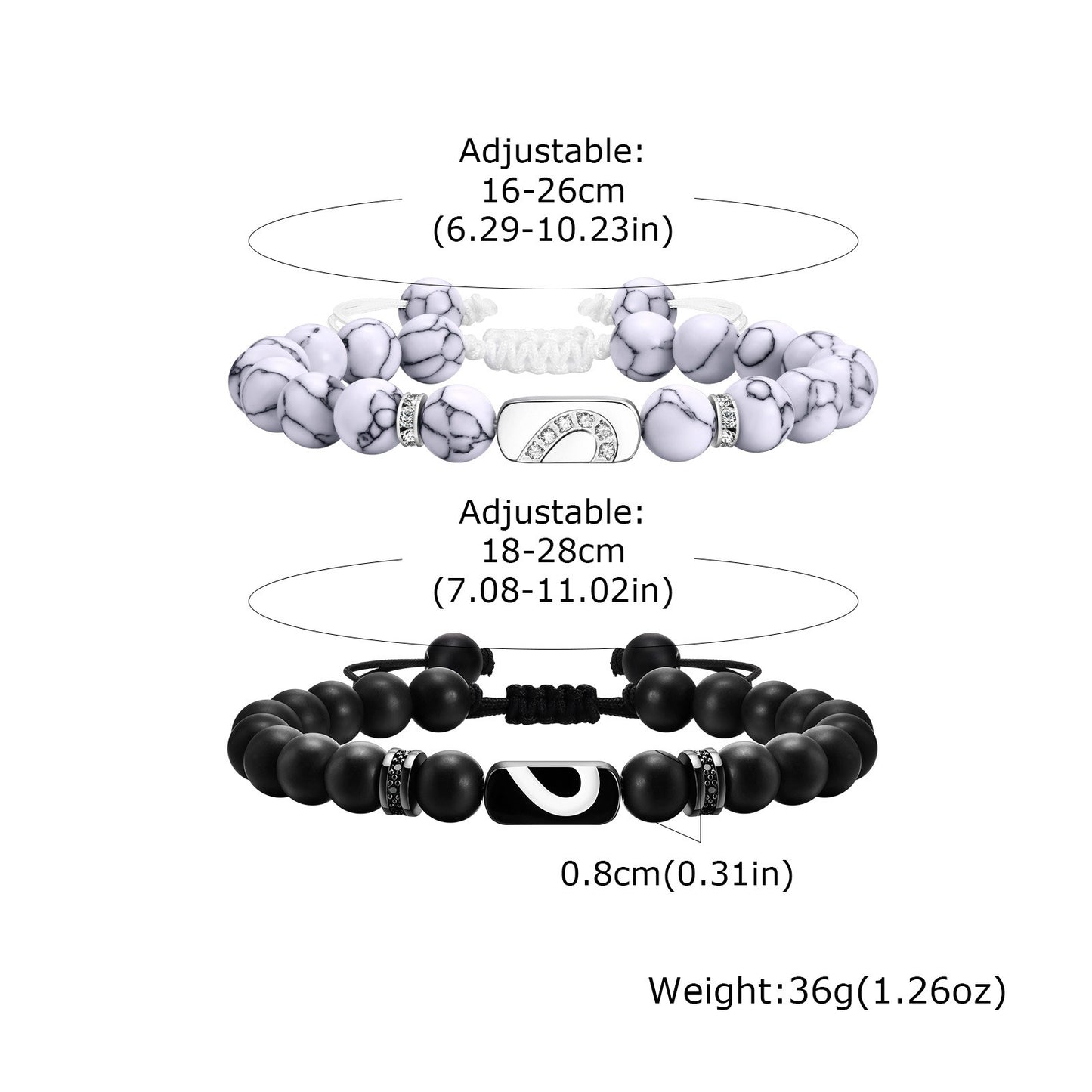 Kemstone Stainless Steel Beaded Couple Bracelet Set – Black Agate & White Howlite PN-CB174SB3