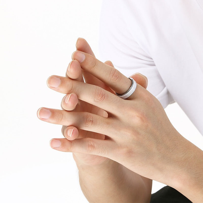 Kemstone Tungsten Steel Ring for Men & Women – Ceramic Inlay / Faceted Black Enamel Band 6mm 7mm KR114248-TS