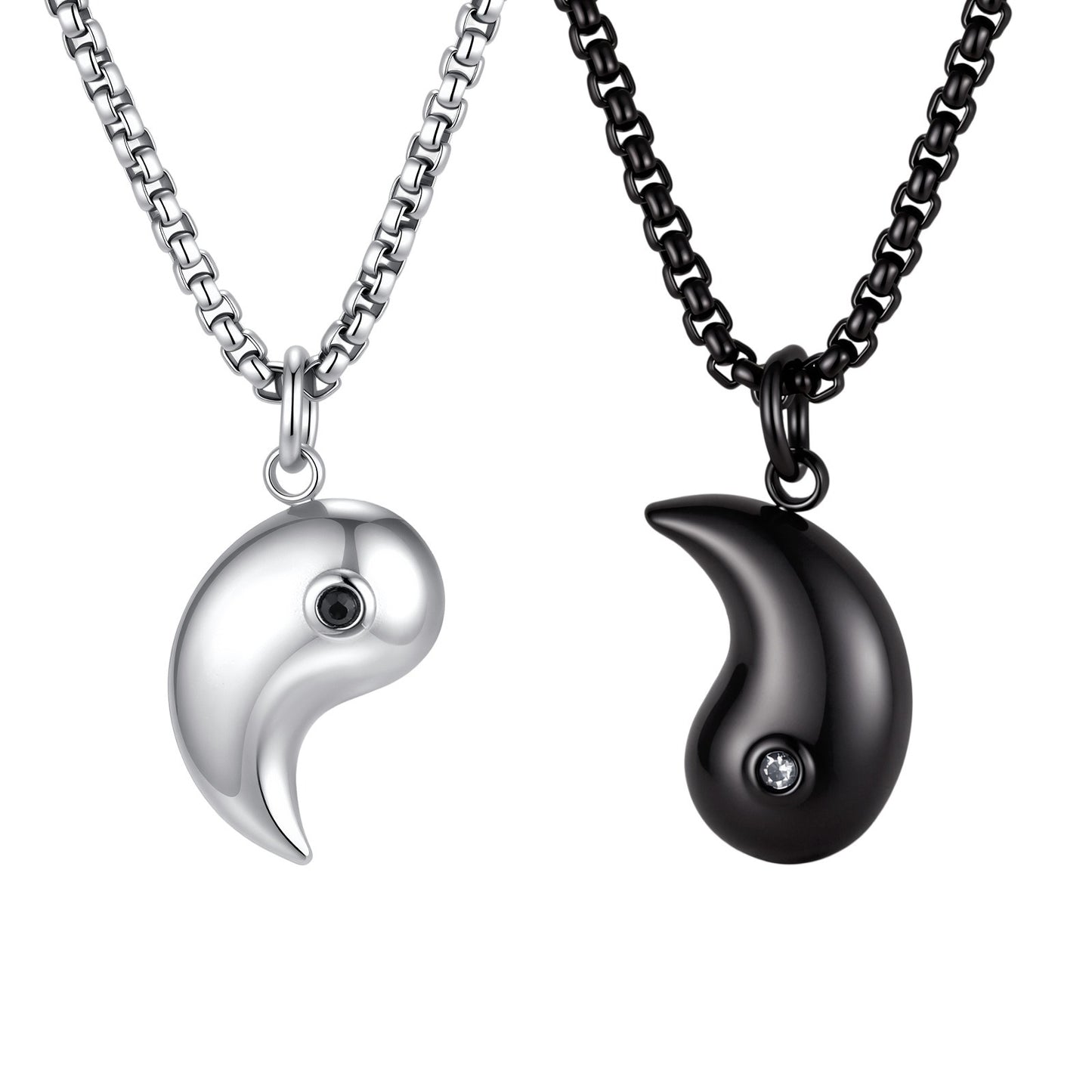 Kemstone Stainless Steel Bagua Yin Yang Cubic Zirconia Pendant Necklace for Men Women Black Silver Geometry CN-154