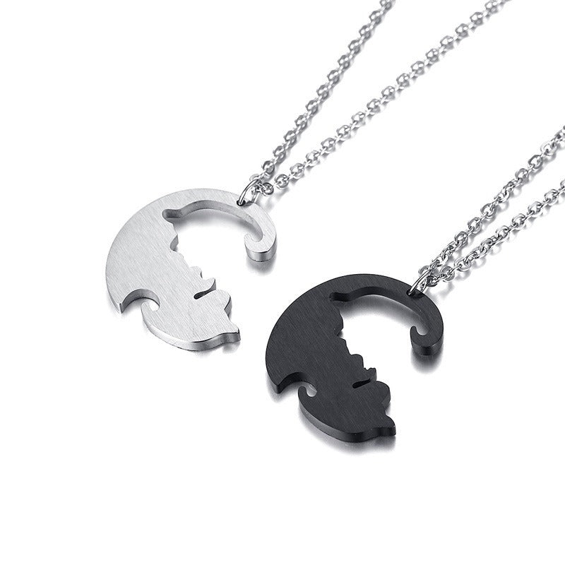 Kemstone Yin Yang Dog Pendant Necklace for Couples Stainless Steel Black White Matching Jewelry CN-109