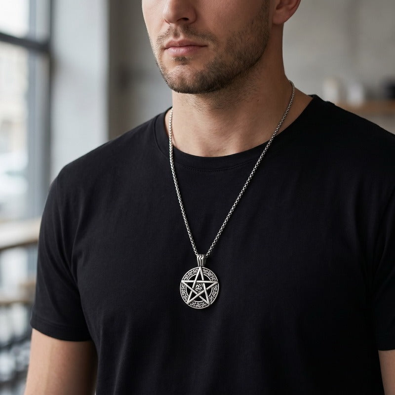 Kemstone Blue Eye Crescent Moon Pendant Necklace for Men Stainless Steel KP118498-LU