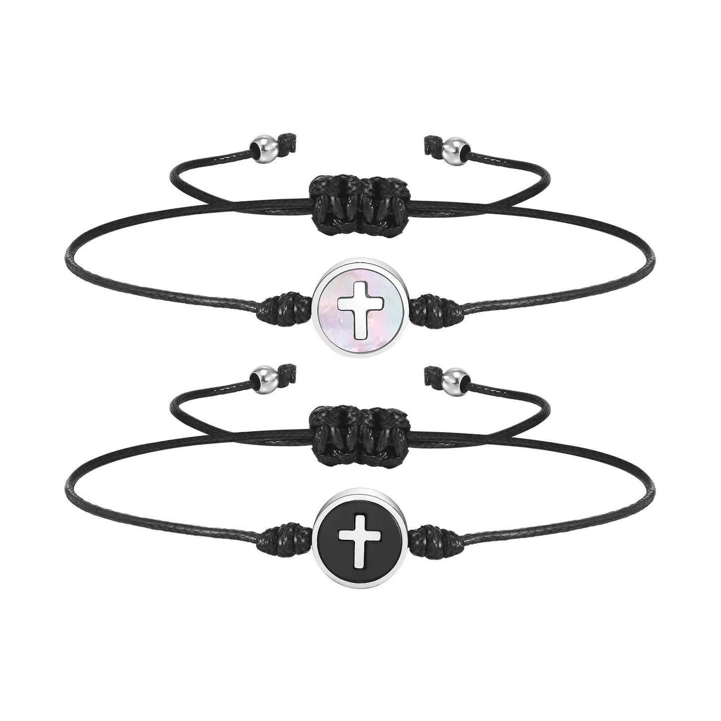 Kemstone Cross Bracelet for Men Stainless Steel Round Charm Adjustable Nylon Cord CB-195