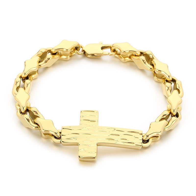 Kemstone Cross Bracelet for Men Titanium Steel Hammered Texture Gold Silver Black KB211655-KFC
