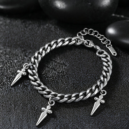 Kemstone Cuban Link Bracelet with Cross Charms Stainless Steel Adjustable Chain for Men BR-2809