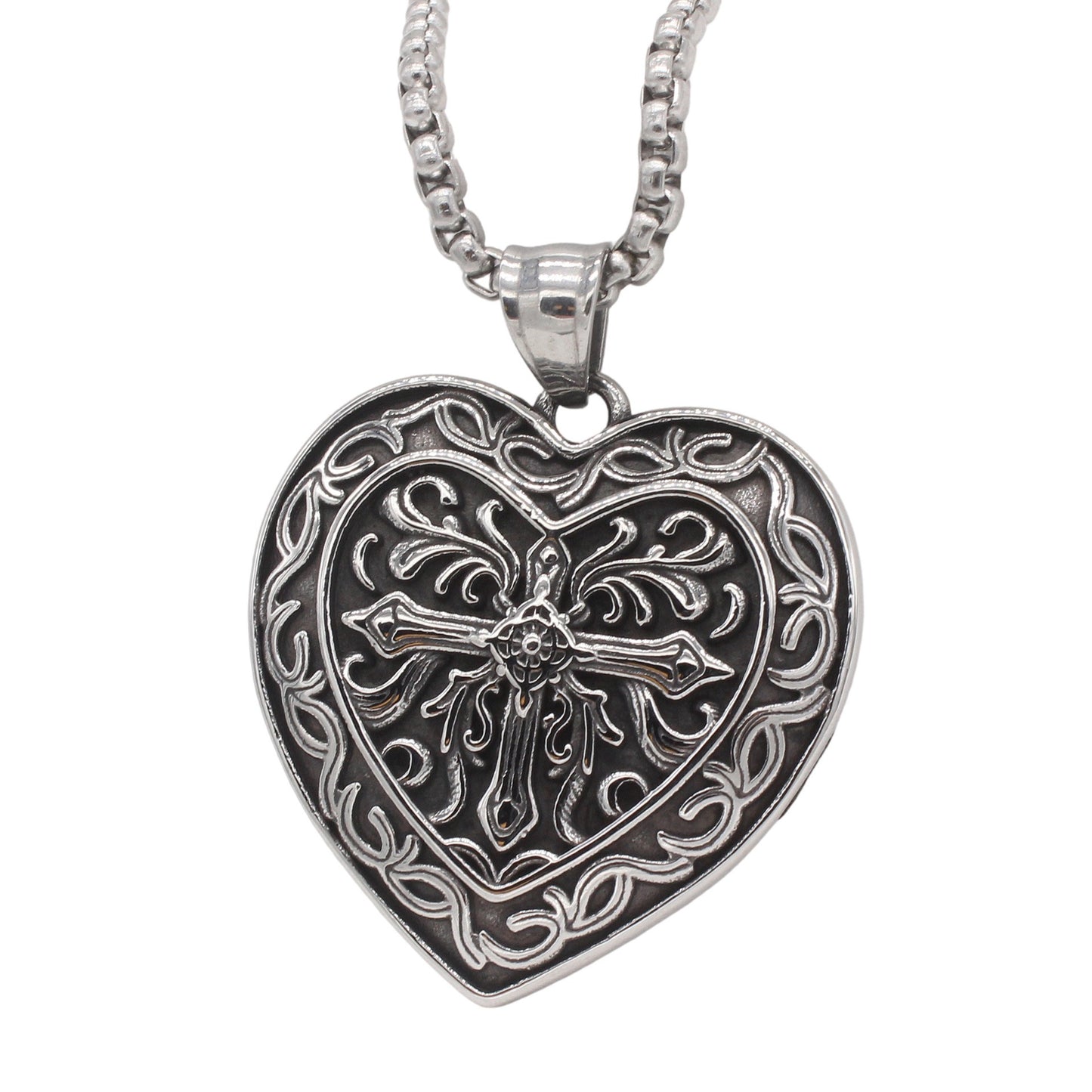 Kemstone Titanium Steel Cross Heart Pendant Necklace for Men Vintage P1544