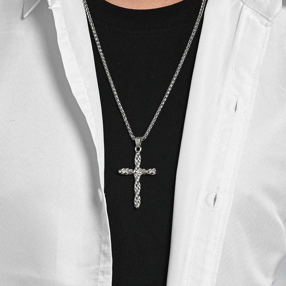 Kemstone Twisted Cross Pendant Titanium Steel Braided Texture for Men Silver Gold Black K-PT707