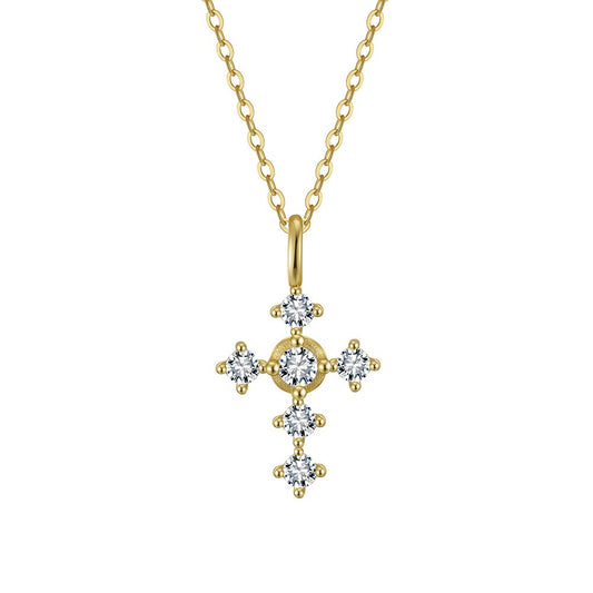 Kemstone 925 Sterling Silver Cross Pendant Necklace for Women Cubic Zirconia Gold Silver APN51