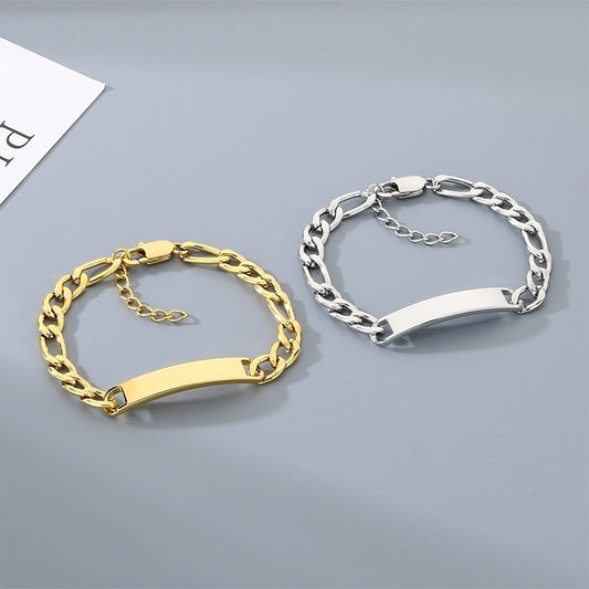 Kemstone ID Bracelet for Men Titanium Steel Cuban Chain Curved Bar KB212145-KFC