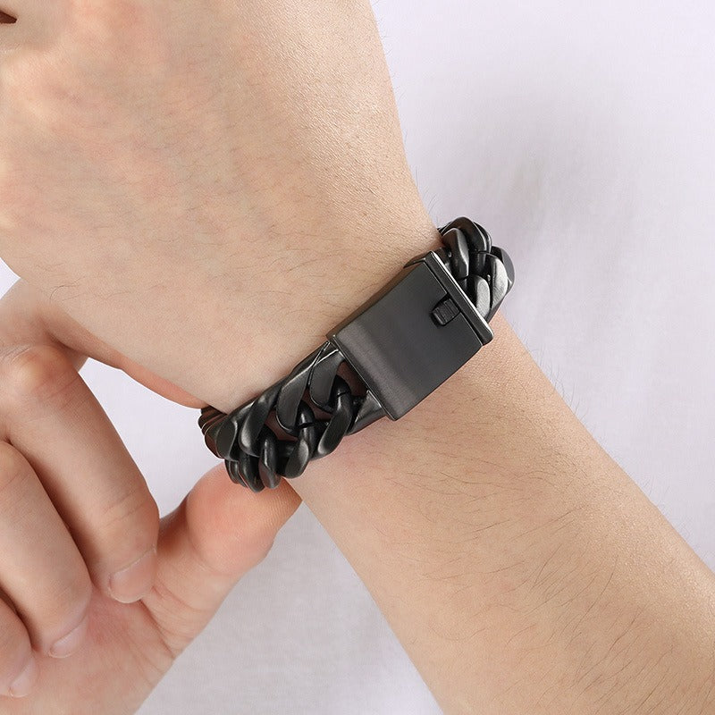 Kemstone Titanium Steel Double Weave Cuban Chain Bracelet – Four-Sided Brushed Style for Men KB39766-D