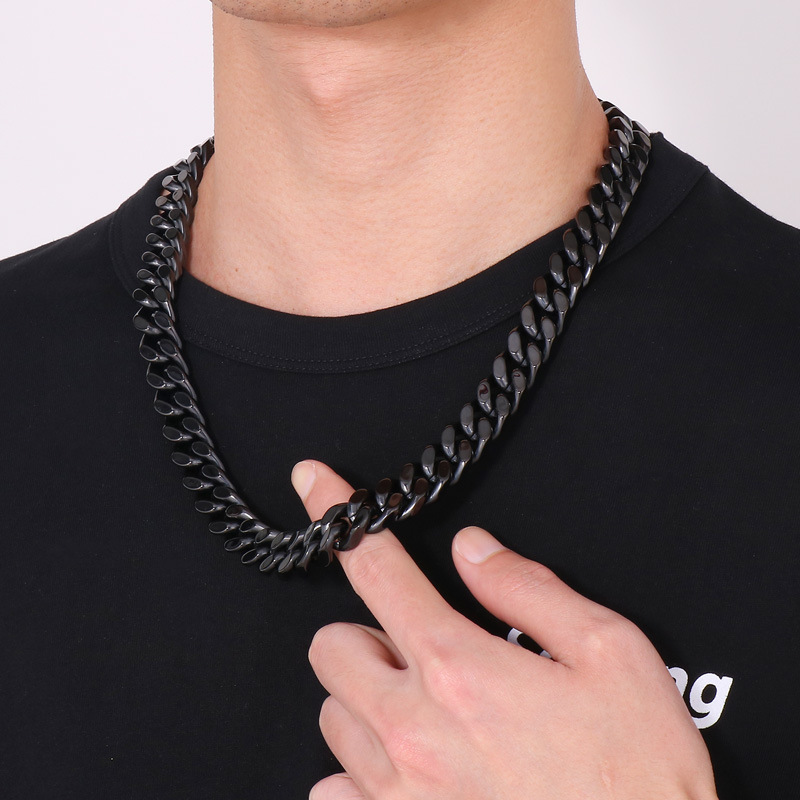 Kemstone Titanium Steel Cuban Chain Bracelet & Necklace – Hip Hop Four-Sided Polish Style for Men KB154192-KFC