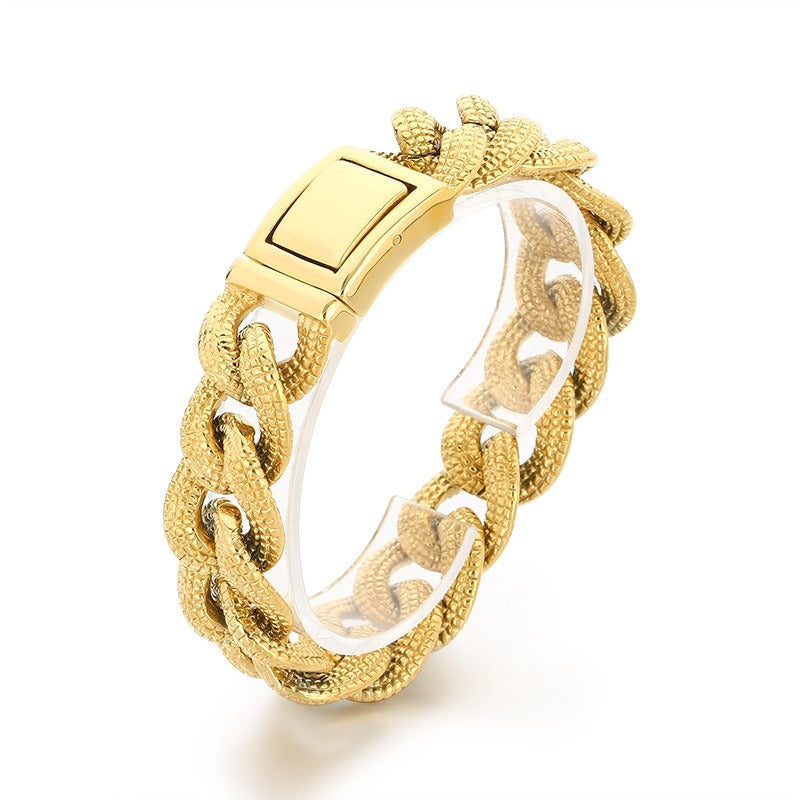Kemstone Cuban Chain Bracelet Titanium Steel Thick Heavy Link for Men Gold Silver KB182582-KJX