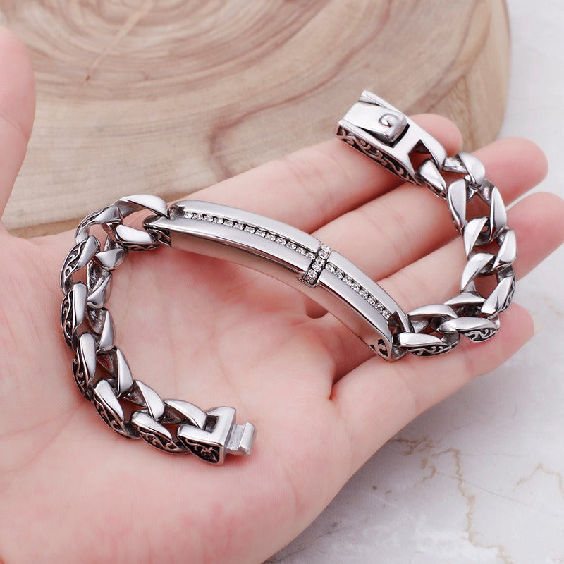 Kemstone Stainless Steel Cross Bracelet for Men Cubic Zirconia Cuban Link KB102755-BD