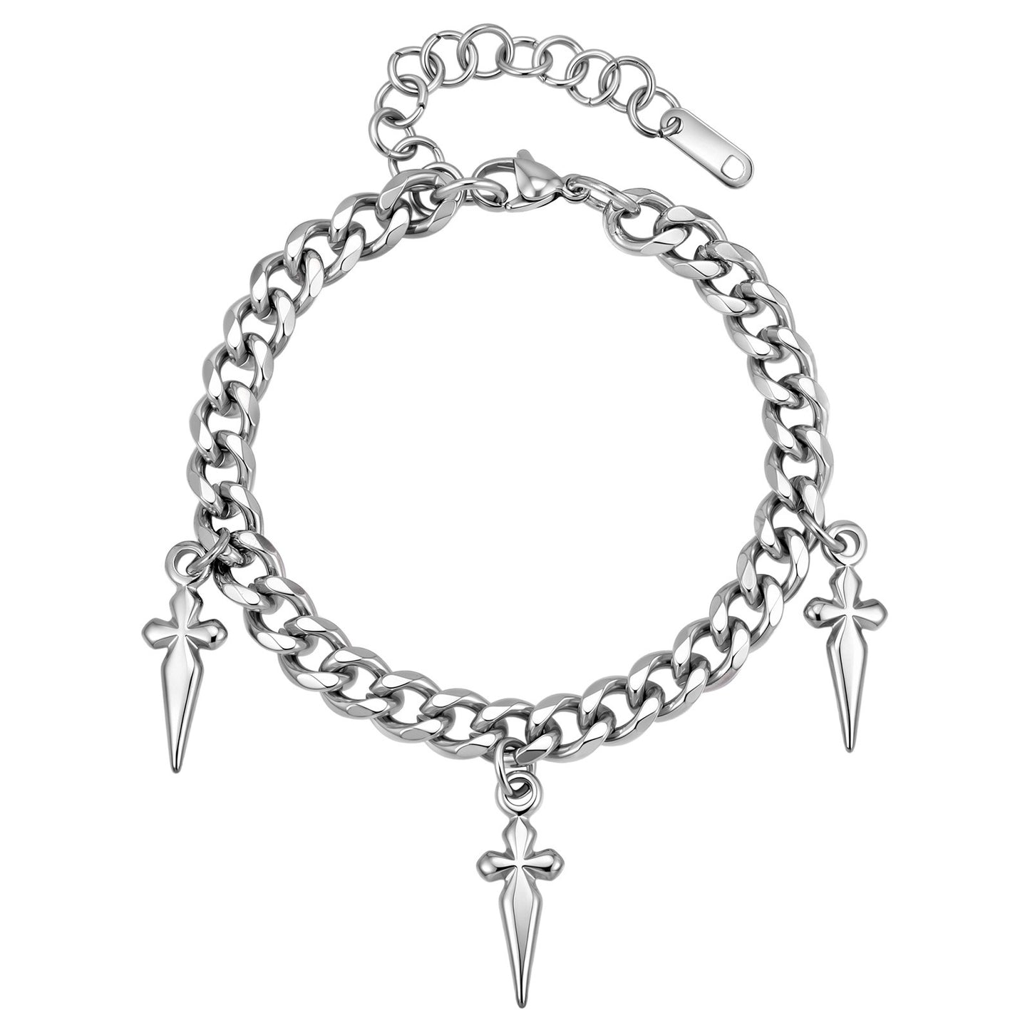 Kemstone Cuban Link Bracelet with Cross Charms Stainless Steel Adjustable Chain for Men BR-2809