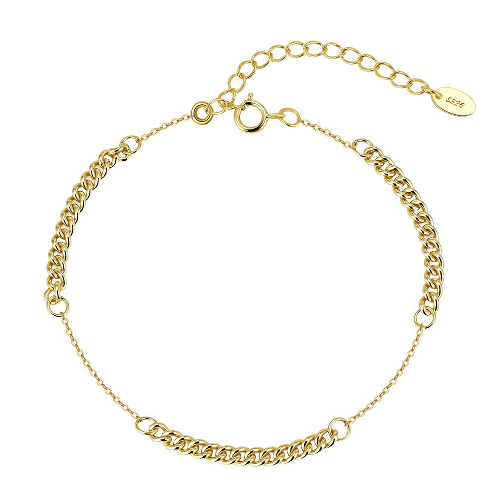 Kemstone 925 Sterling Silver Cuban Link Bracelet for Women Adjustable Chain Gold Silver GAB06