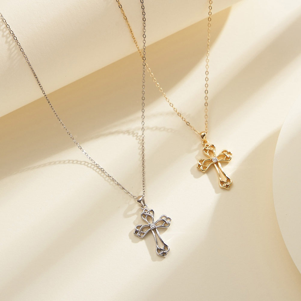 Kemstone 925 Sterling Silver Celtic Knot Cross Necklace for Women Cubic Zirconia Pendant Gold Silver APN42