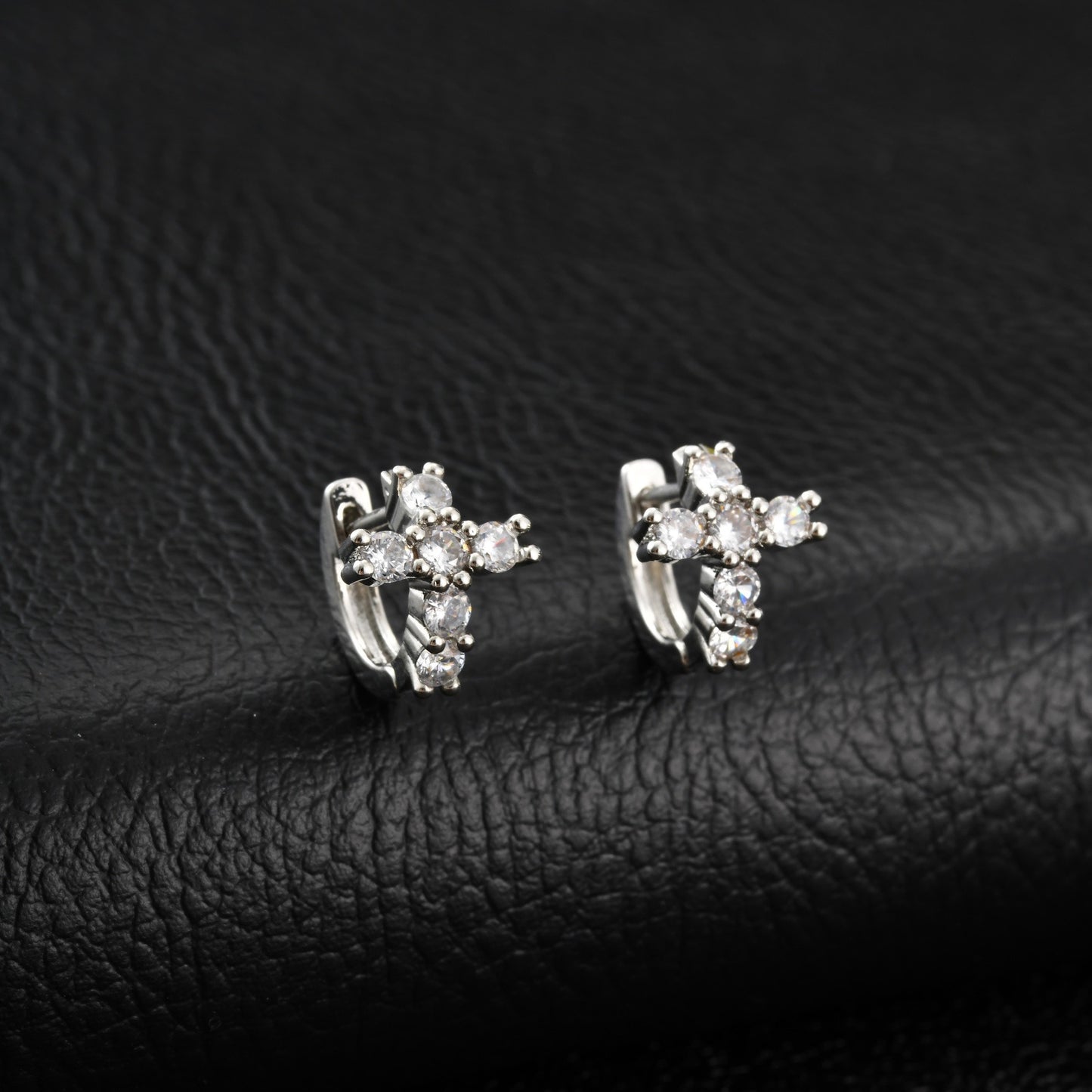 Kemstone Cross Hoop Earrings Cubic Zirconia Huggie for Men & Women EBD-538