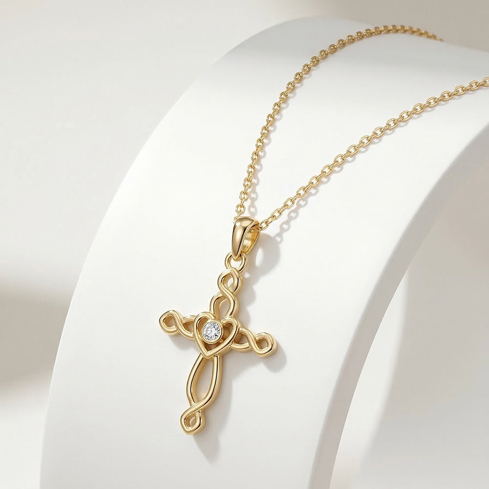 Kemstone Dainty Cross Necklace for Women 925 Sterling Silver Cubic Zirconia SAPN68