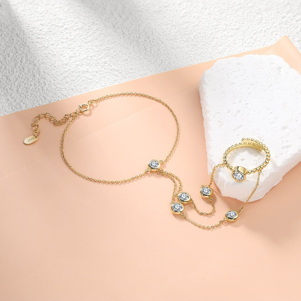 Kemstone 925 Sterling Silver Hand Chain Bracelet for Women Cubic Zirconia Gold Silver APV05