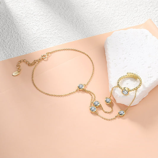 Kemstone 925 Sterling Silver Hand Chain Bracelet for Women Cubic Zirconia Gold Silver APV05