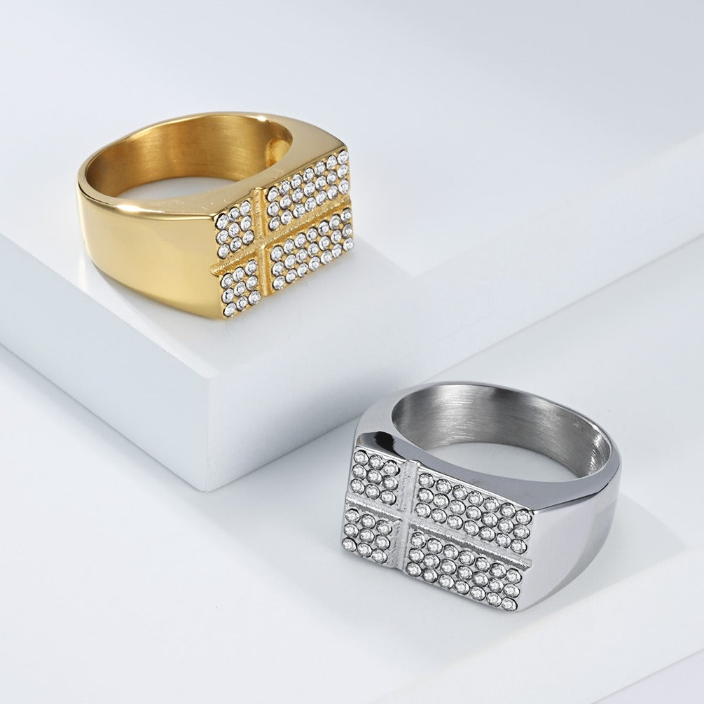 Kemstone Gold Plated Stainless Steel Cross Ring for Men K-R1117