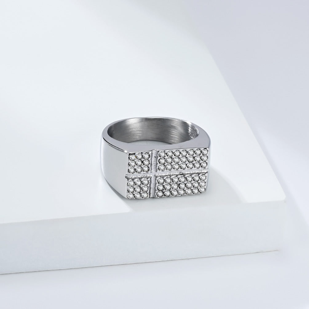 Kemstone Gold Plated Stainless Steel Cross Ring for Men K-R1117