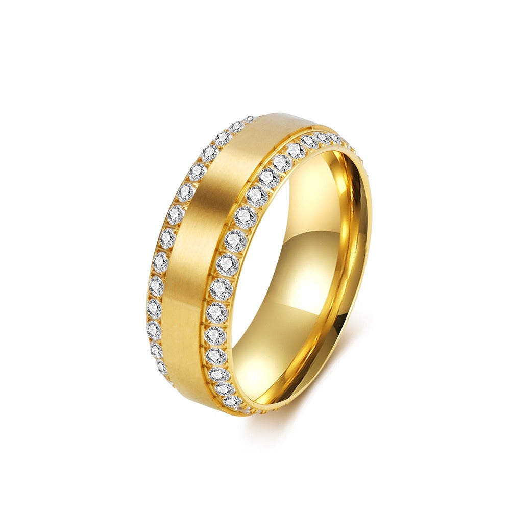 Kemstone Double Row Cubic Zirconia Pave Stainless Steel Ring for Men & Women K-R1130