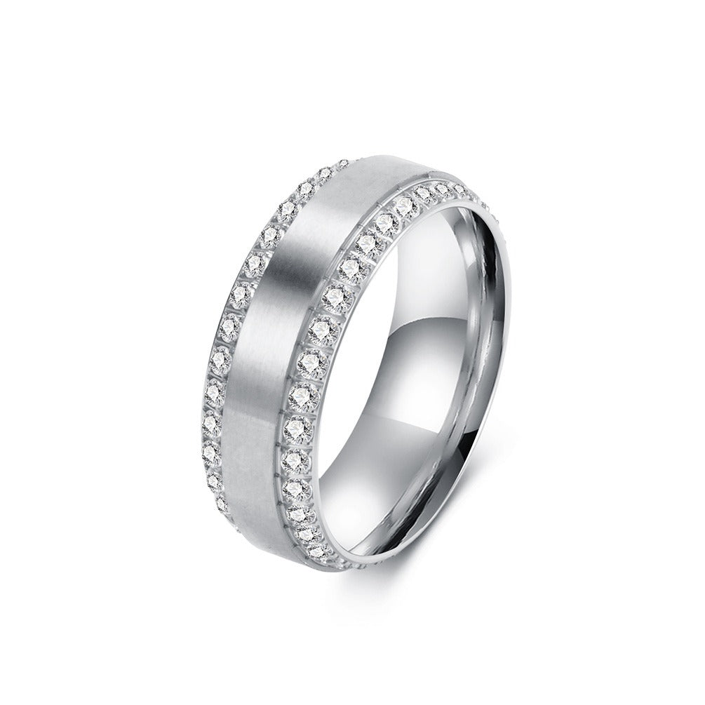 Kemstone Double Row Cubic Zirconia Pave Stainless Steel Ring for Men & Women K-R1130