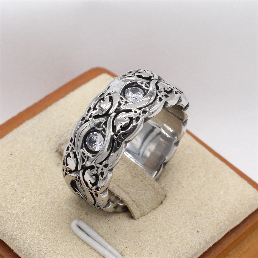 Kemstone Titanium Steel Vintage Cubic Zirconia Ring for Men R1913