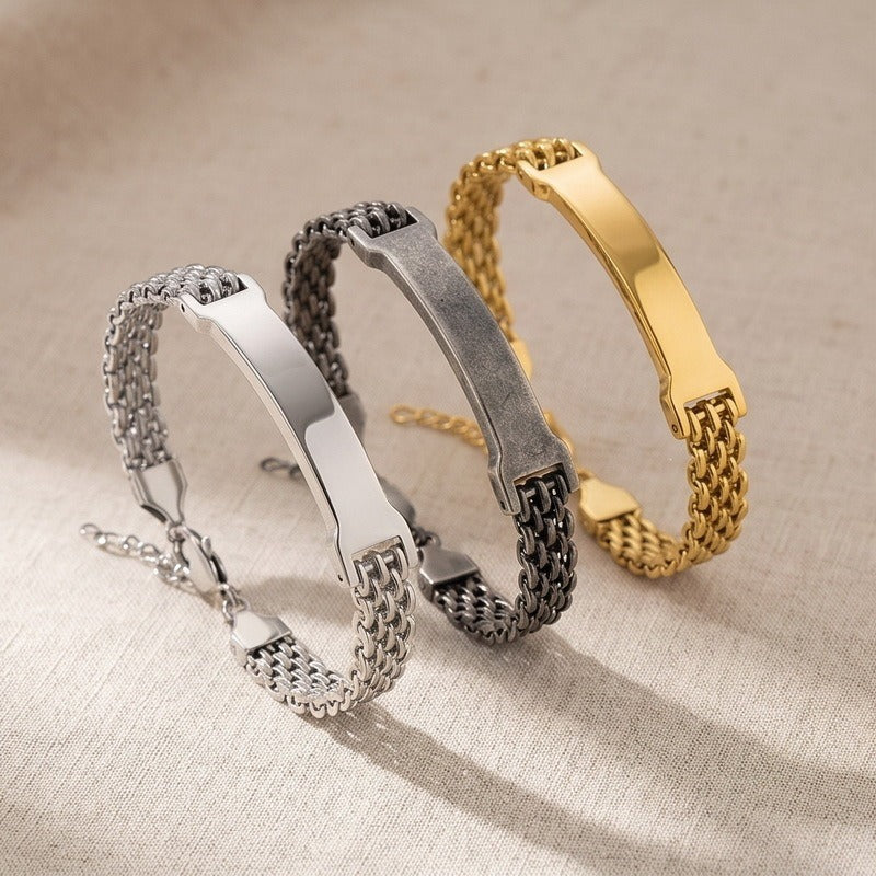 Kemston Titanium Steel Curved Bar Mesh Chain Bracelet for Men Vintage Link Wrist KB213303-KFC