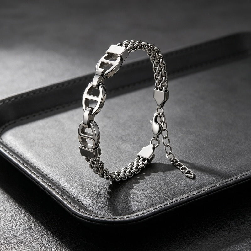 Kemstone Titanium Steel Curved Link Mesh Bracelet for Men Adjustable KB213297-KFC