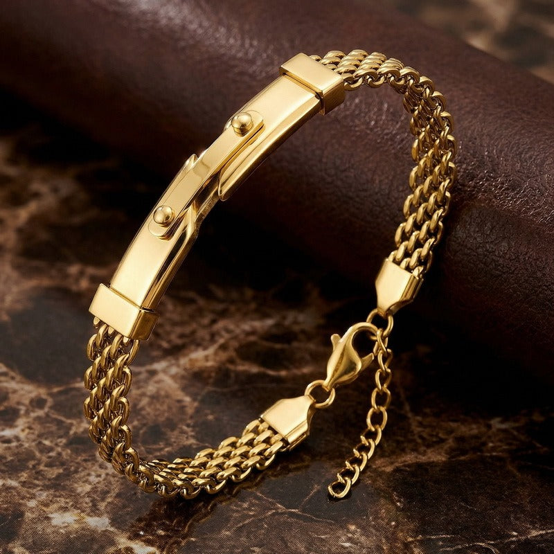 Kemstone Titanium Steel Woven Chain Bracelet for Men Curved Plate KB213344-KFC